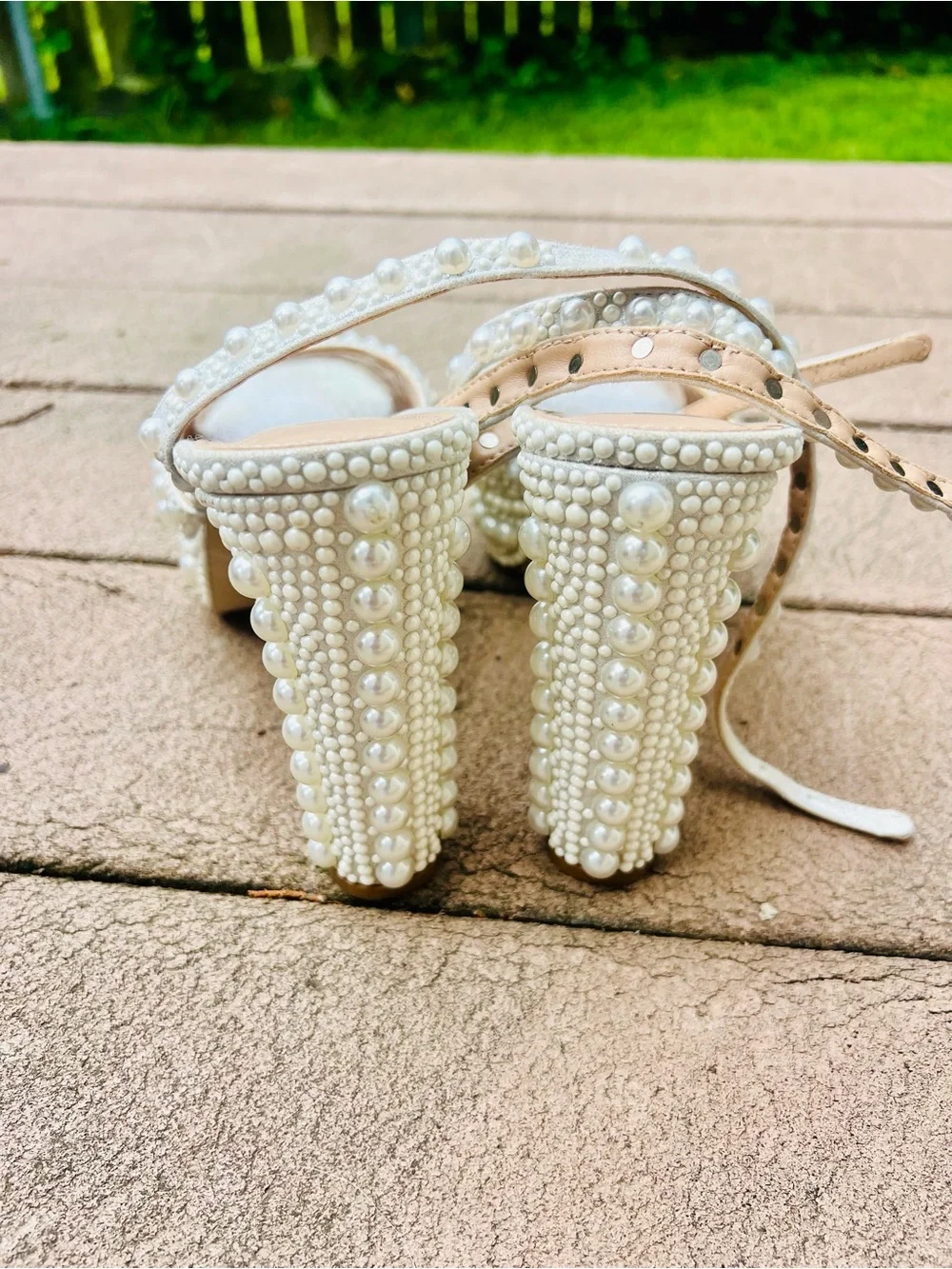 Steve Madden White Pearl-Embellished Platform Sandals